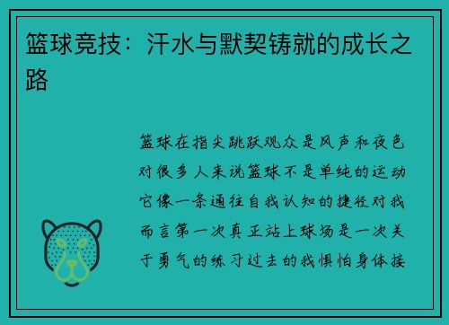 篮球竞技：汗水与默契铸就的成长之路