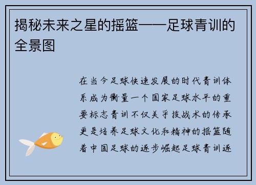 揭秘未来之星的摇篮——足球青训的全景图